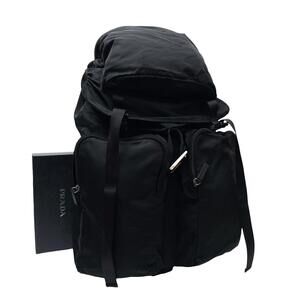 Prada Nylon Triangular Plate Logo Rucksack Large Capacity V136 Black